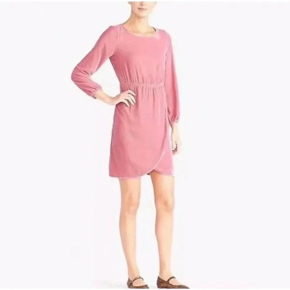 J Crew‎ Size 4 Pink Velvet Longsleeve Tulip Hem Mini Dress Wedding Baby Shower